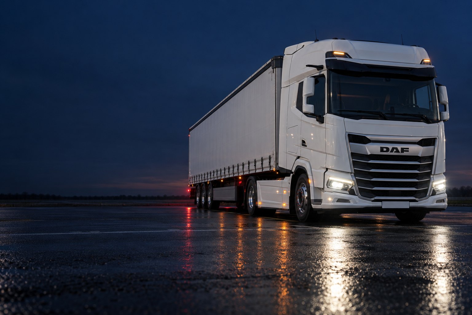 White DAF XG truck with a trailer